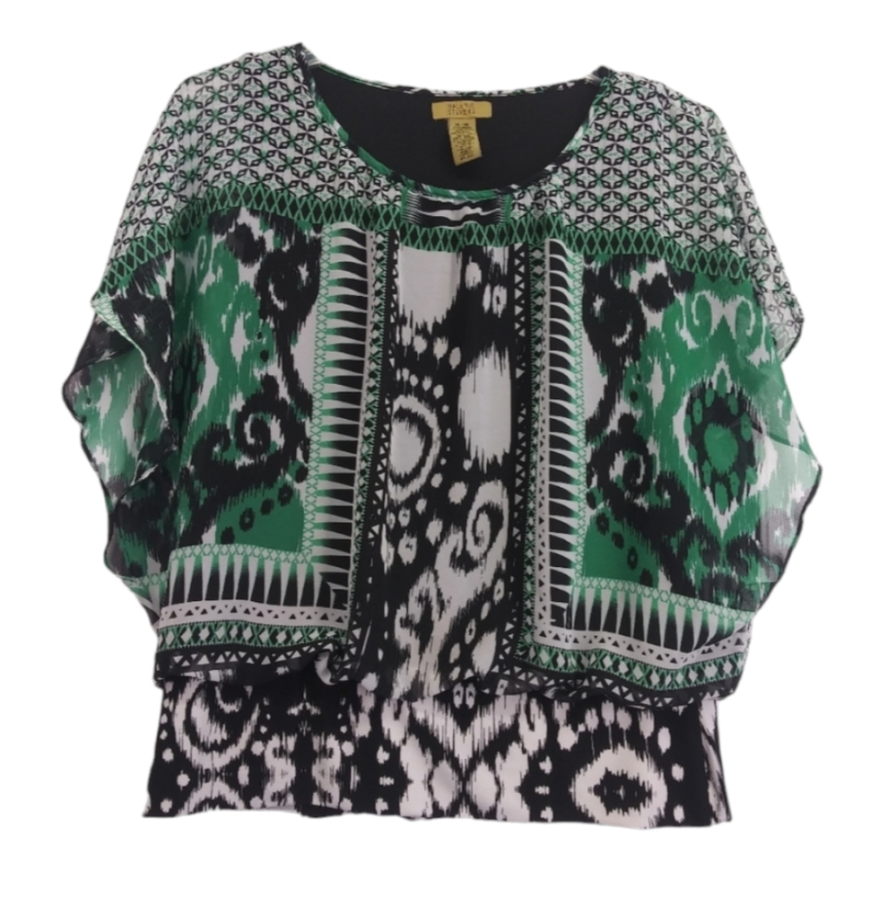 Valerie Stevens Women's Top Butterfly Winged Sleeves Abstract Print  Size XL
